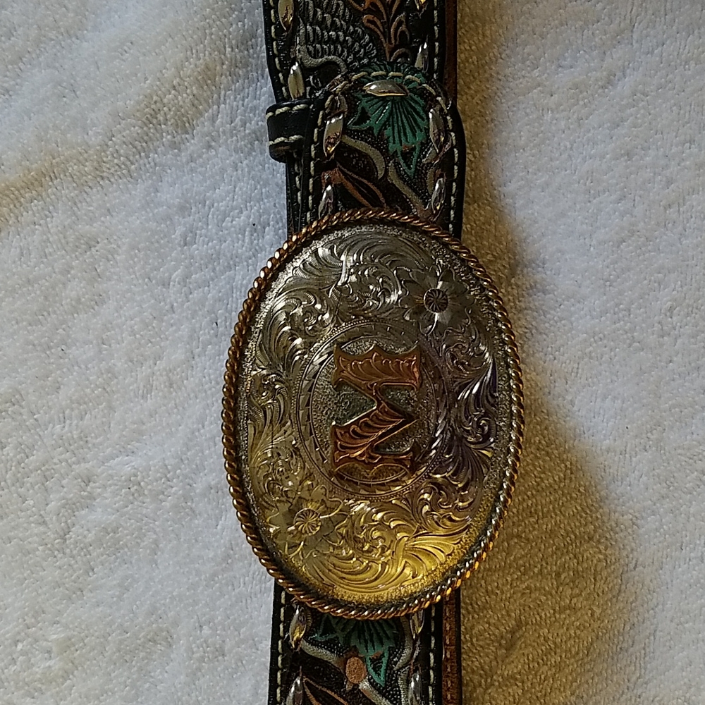 Beautiful Custom Made Leather Belt with Sterling Silver Plated Buckle